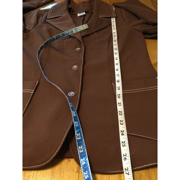 Vintage Cos Cob Brown Womens Blazer Style Top Size 13/14 Button-Up 100% Polyeste - Picture 8 of 9